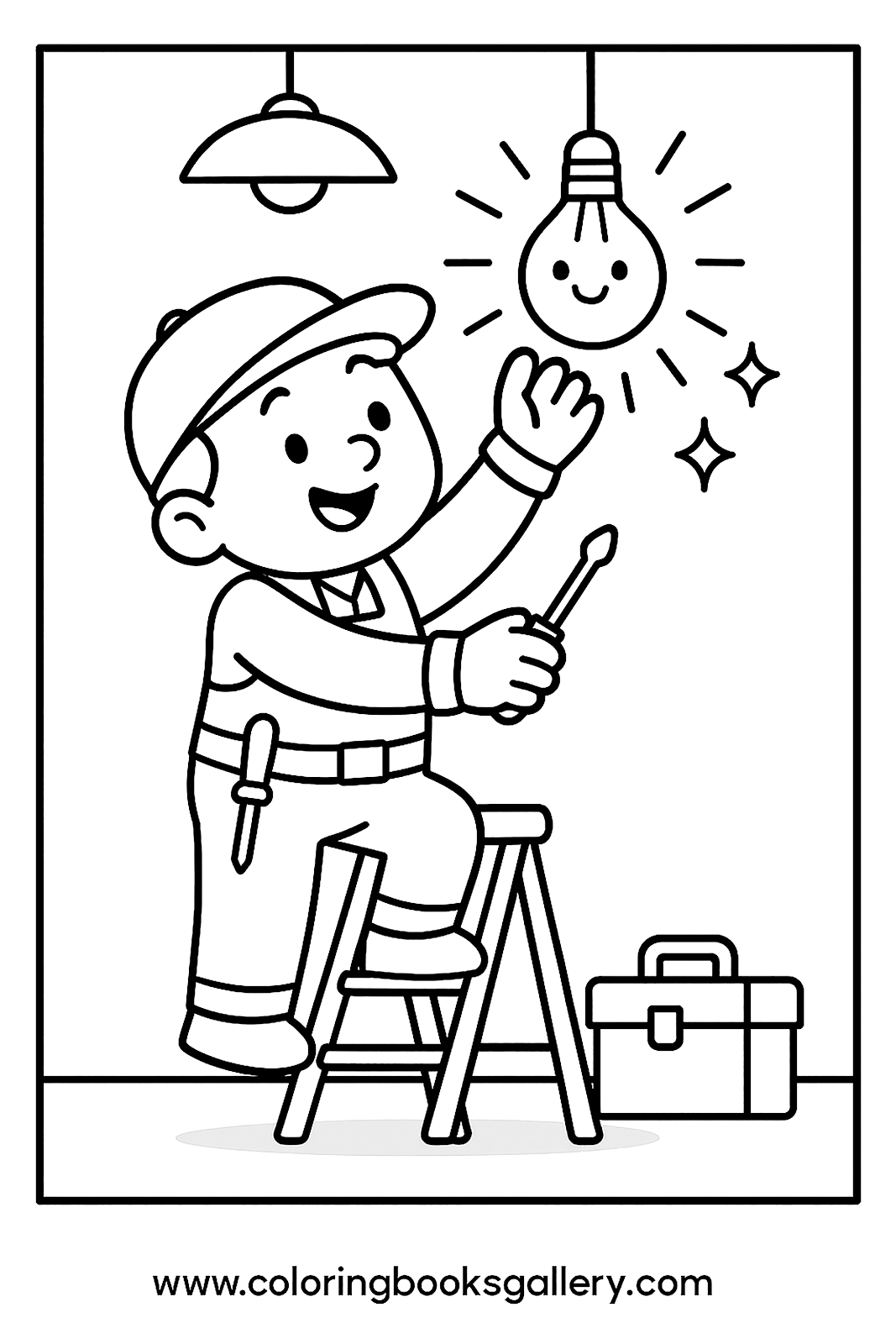 Electrician fixing a light bulb – Free Printable Coloring Sheet for Kids and Adults – printable coloring page
