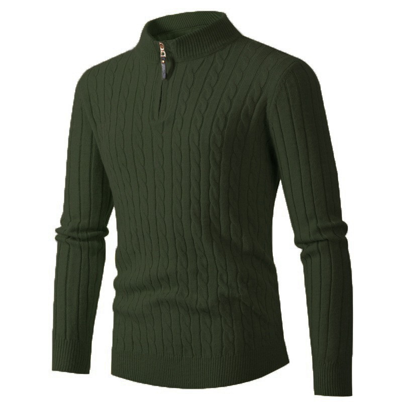 Men's knitted sweater with cable pattern and zipper