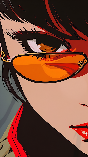 Vector Pop Art Close Up Portrait with Orange Sunglasses and Red Lips - Free mobile Wallpaper