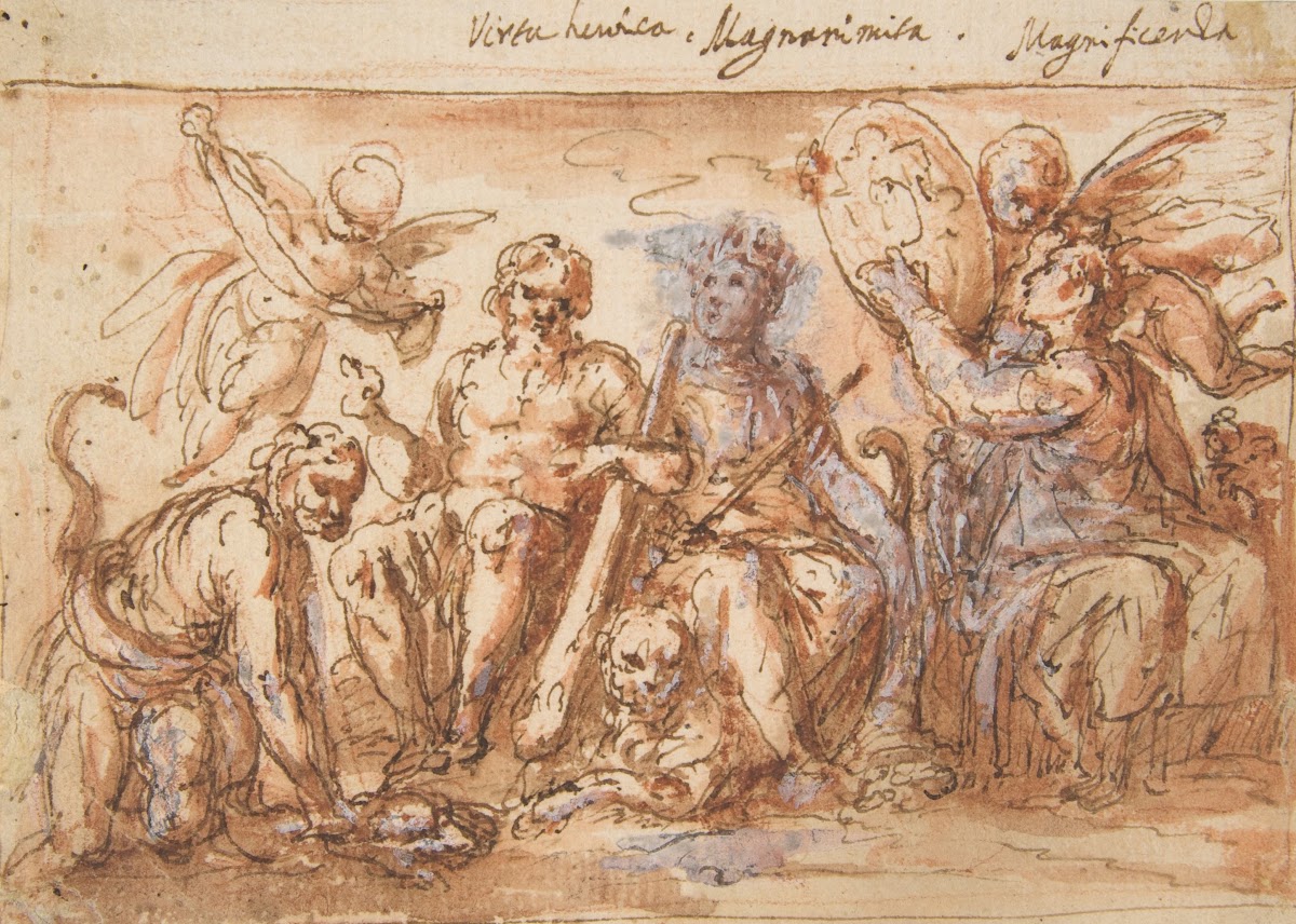 Allegorical Figures Force Hercules Strangling the Hydra Plenty and Fame 16001650