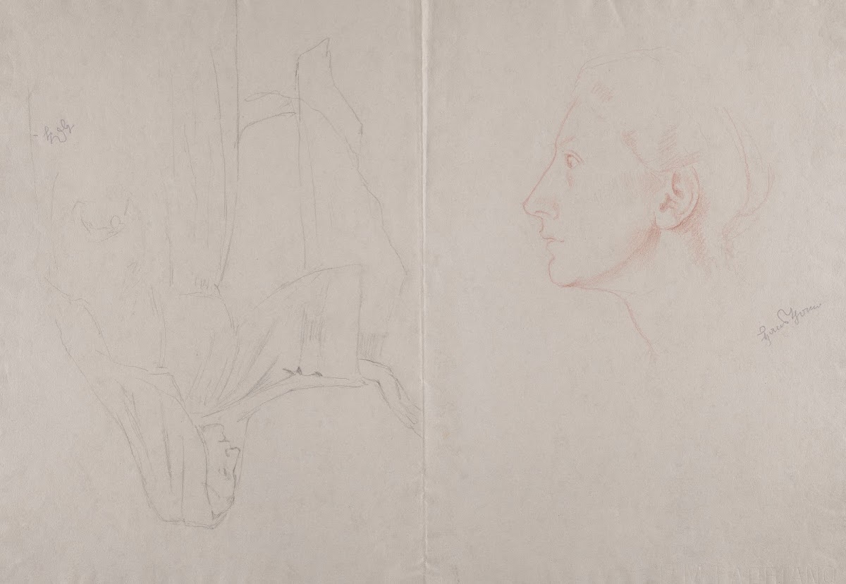 Female Head in Profile Woman in a Long Robe and a Head Scarf 1880