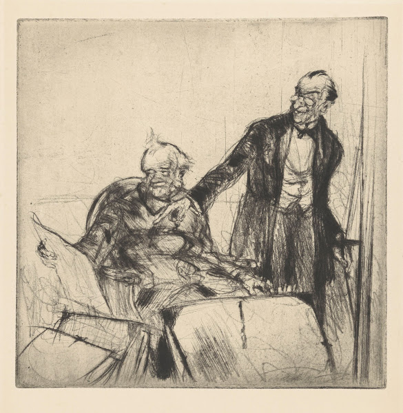 Seated Print Collector Surrounded By Portolios Next To Him A Standing Man 1921 1