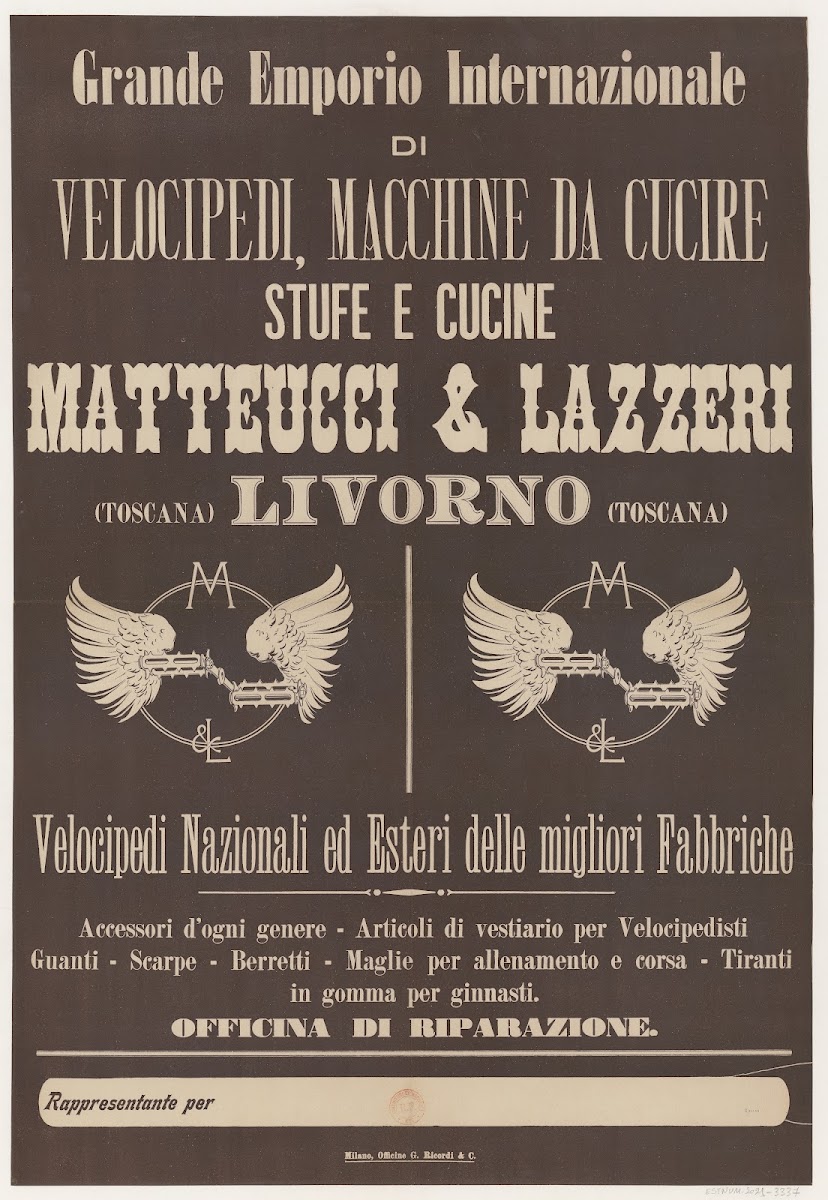 Grande Emporio Internazionale di velocipedi macchine da cucire 1895