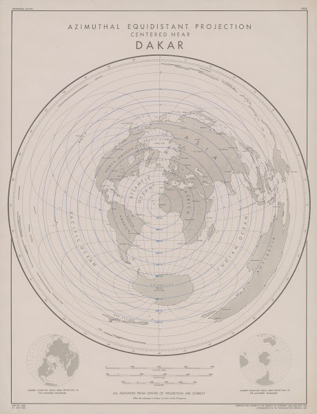 Azimuthal equidistant projection centered near Dakar 1943