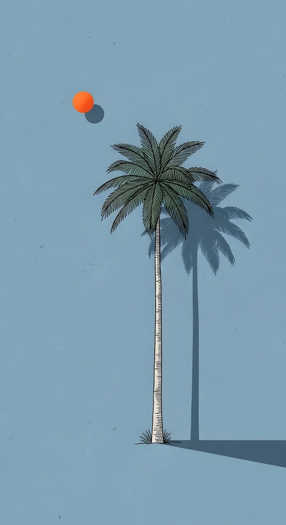 Minimalist Palm Tree Illustration with Orange Sun