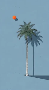 Minimalist Palm Tree Illustration with Orange Sun