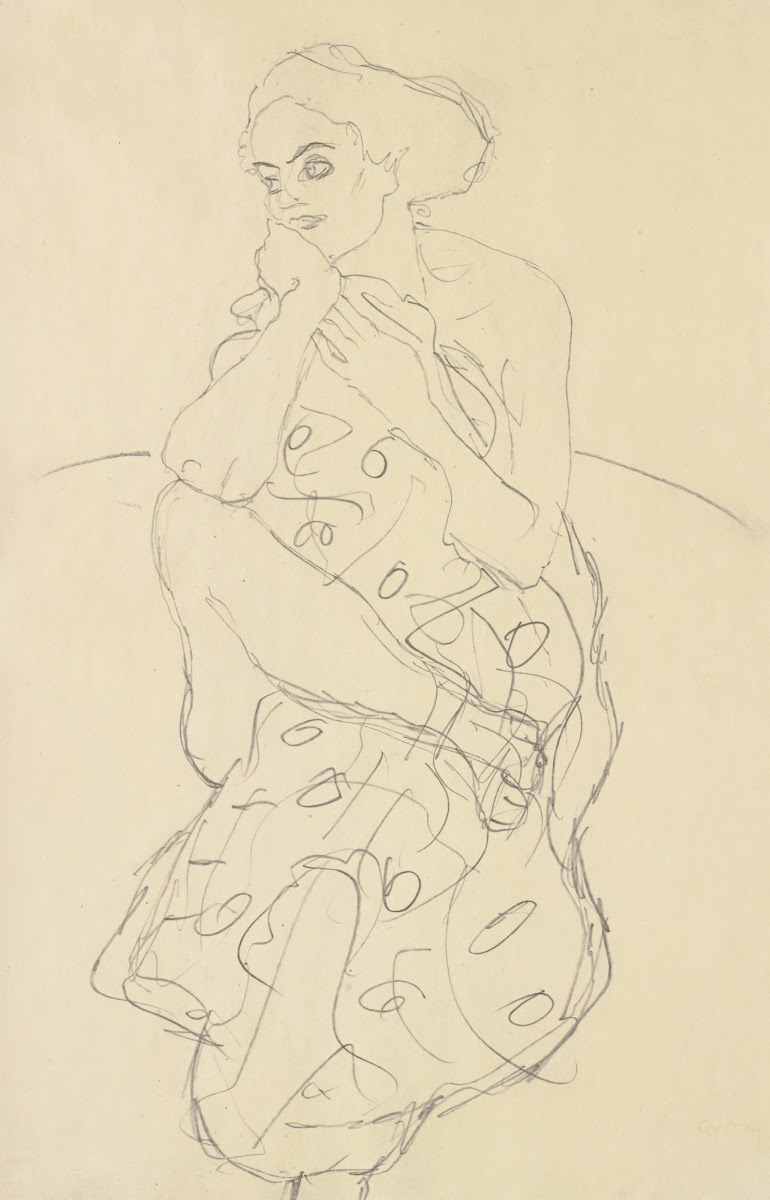 Sitzender Halbakt von vorne den Kopf nach links gewendet Seated Semi Nude Seen H