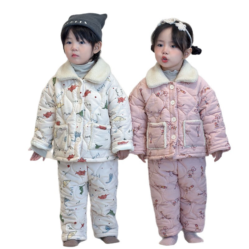 Padded children's pajama set, 3-layered, warm for winter