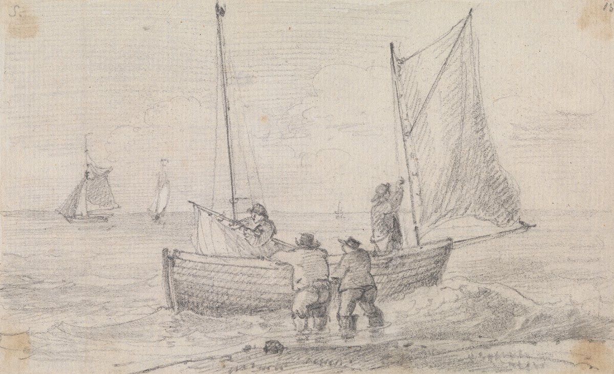 Sketch of a Group Preparing the Sails near the Shore Hastings