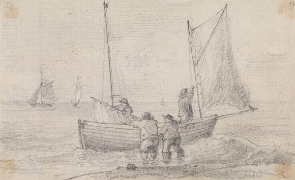 Sketch of a Group Preparing the Sails near the Shore Hastings