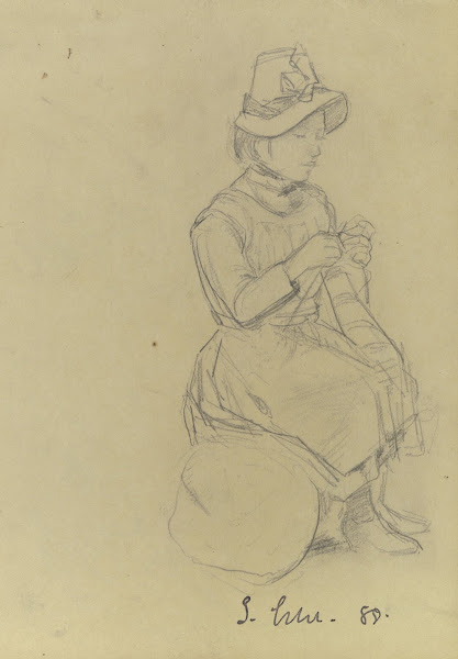 Strickendes Mädchen mit Hut 1888