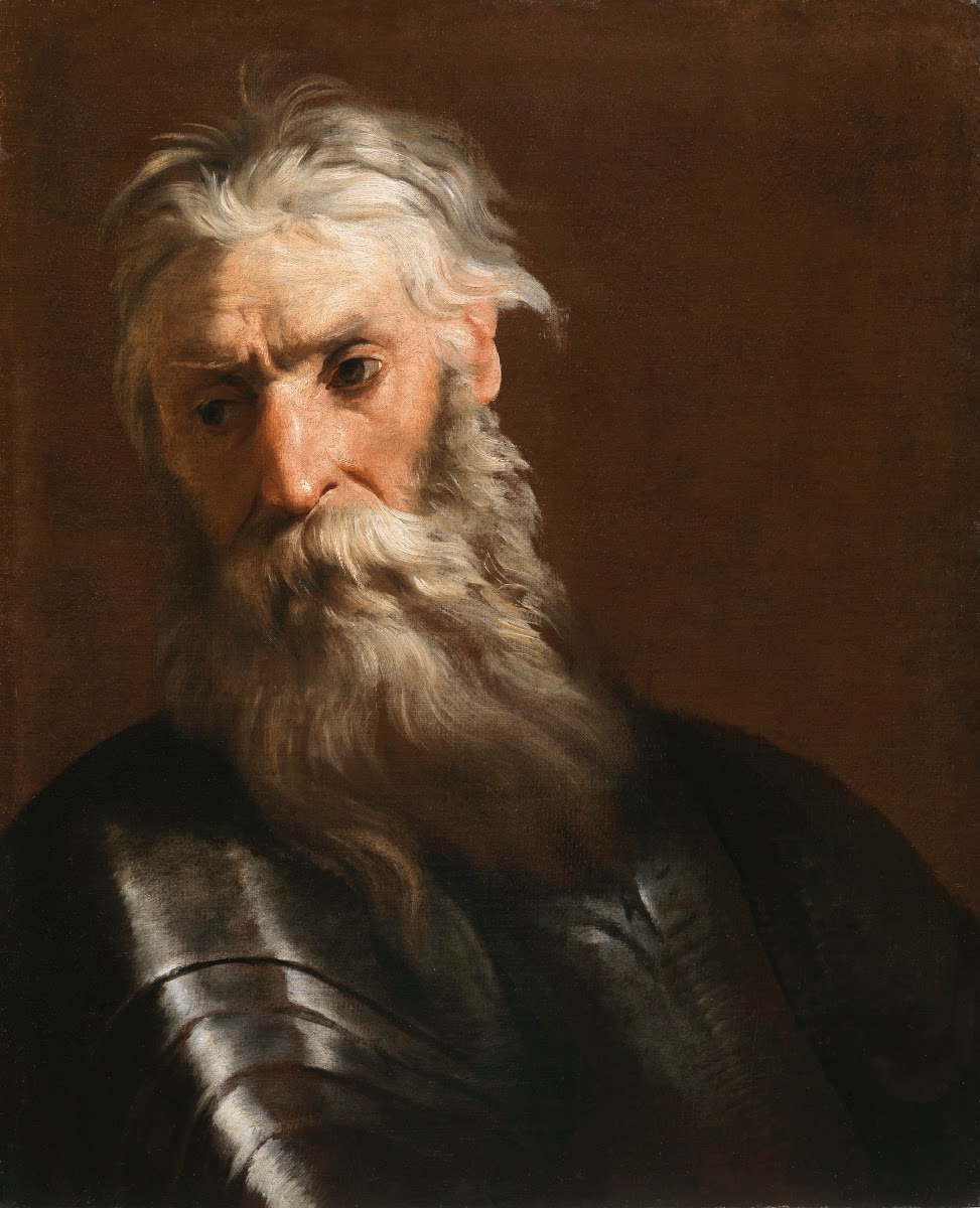 A bearded man in armor