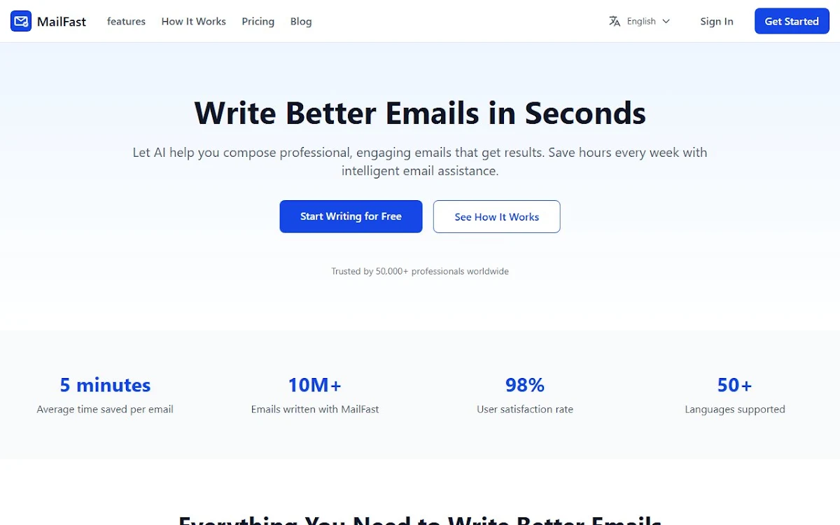 Captura de MailFast, your AI email writer