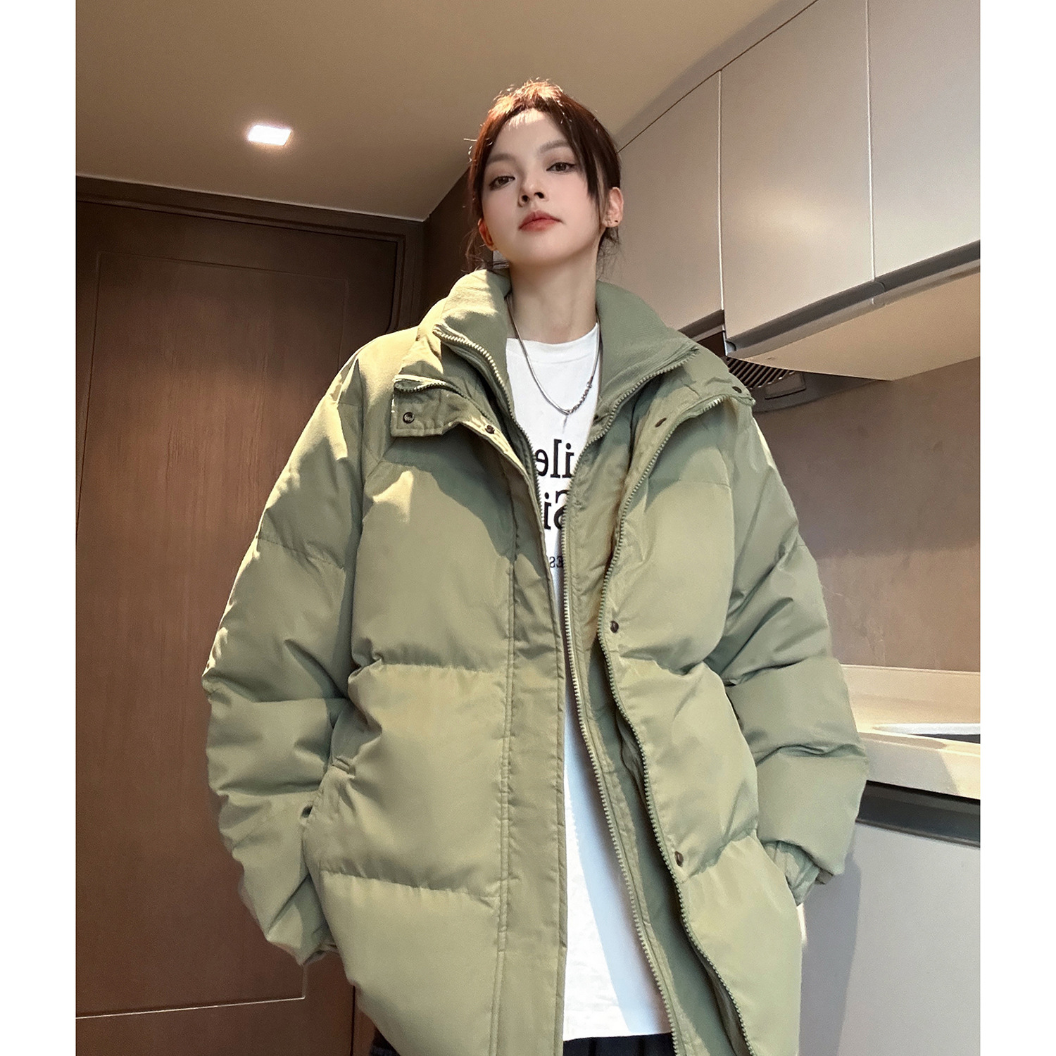 Padded Unisex Jacket with Stand-up Collar
