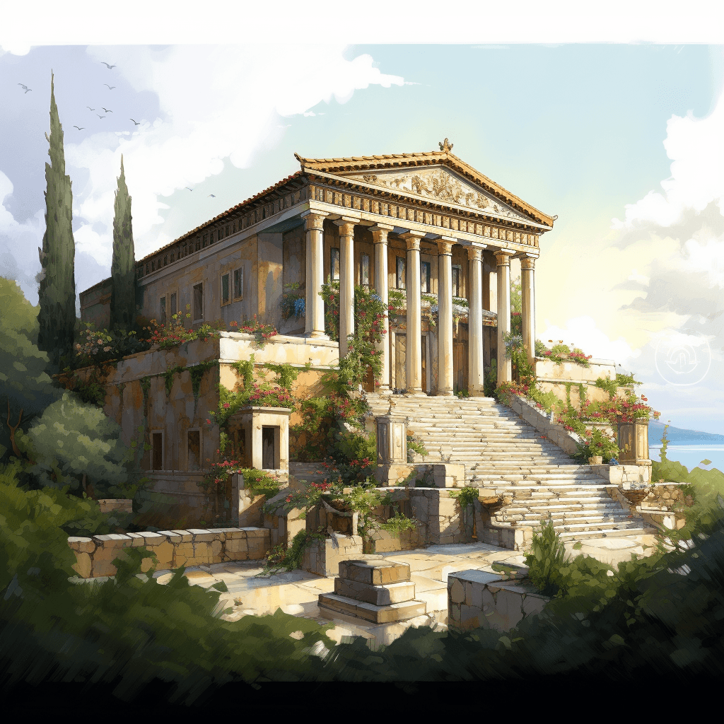 Representación en acuarela de un paisaje mediterráneo.