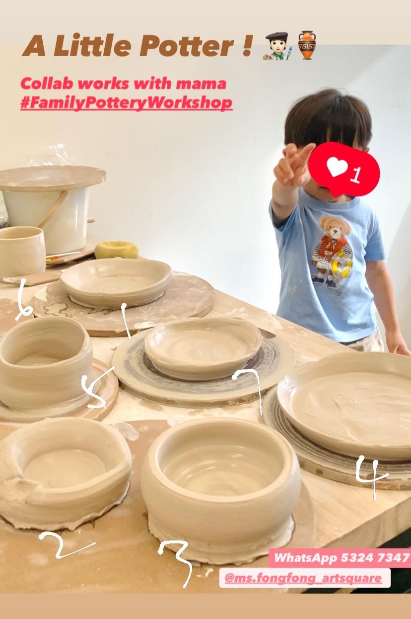3歲半小朋友+媽媽 陶藝拉坯成品： 大碟🍽️、碗 🍚