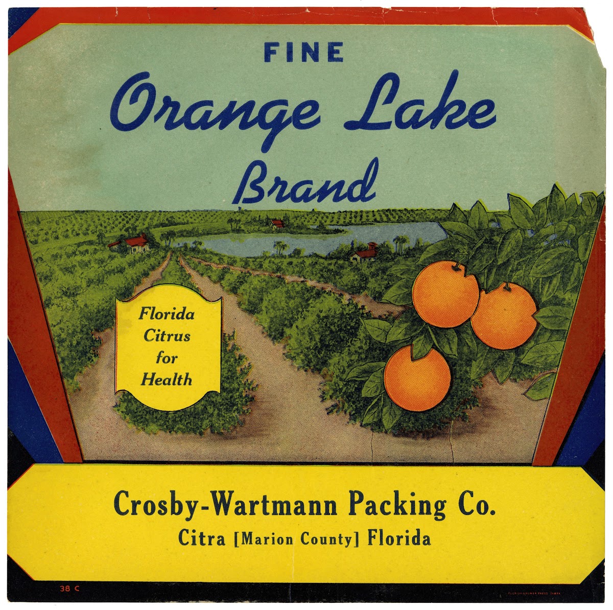 Orange Lake Brand Citrus Label 1930 1950