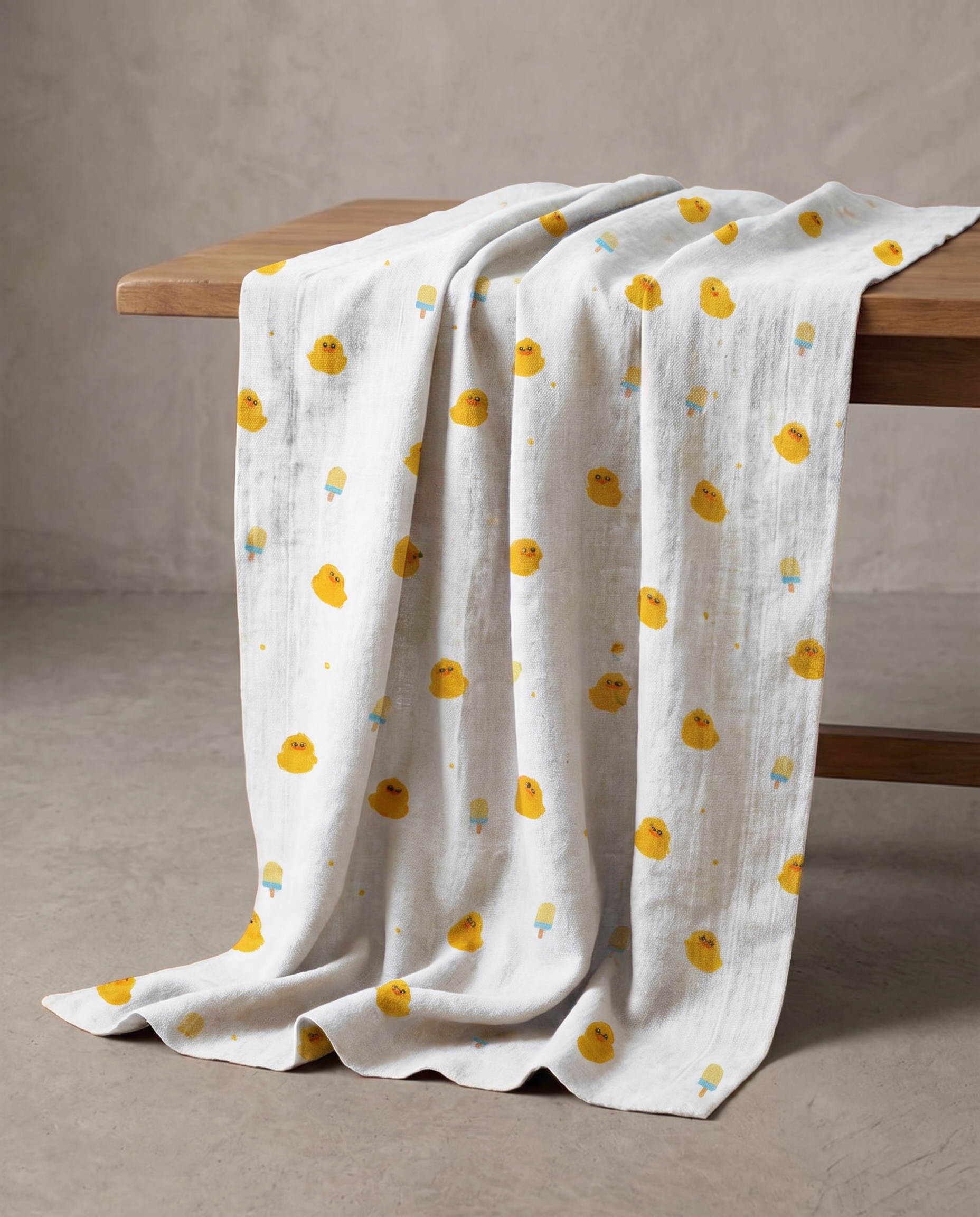 Cute Chick Print Yellow 100% Cotton Double Gauze Fabric 55 in / 140 cm - Baby Blanket Swaddle Material - Nursery Style : CHIRPY SUNSHINE