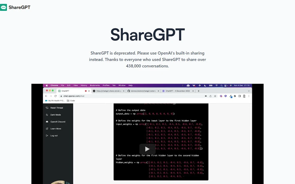 Captura de ShareGPT