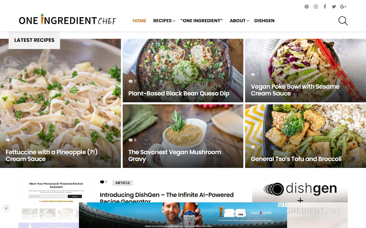 Captura de AI Recipe Writer