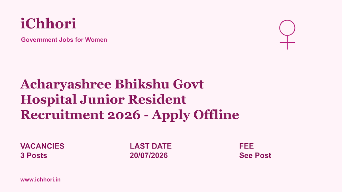 Acharyashree Bhikshu Govt Hospital Junior Resident Recruitment 2026 - Apply Offline - iChhori