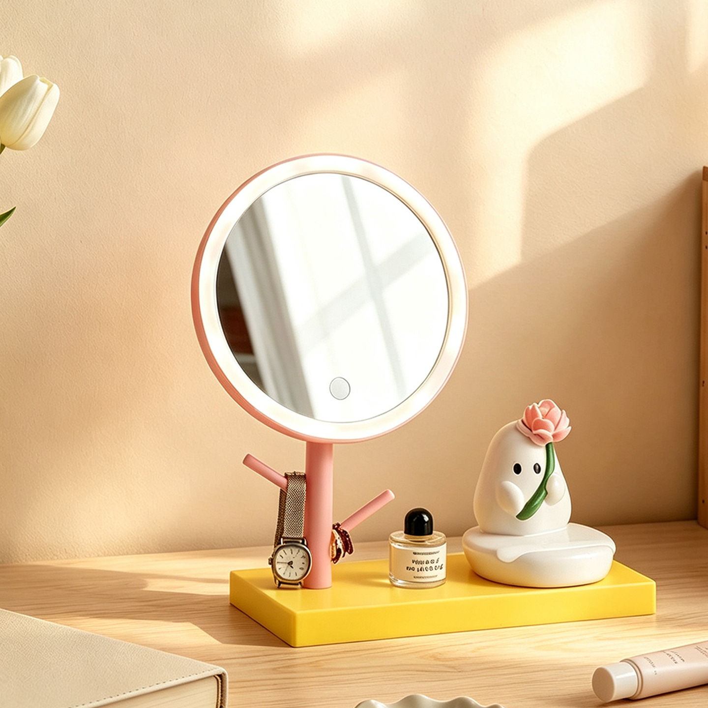LED Makeup Mirror with Phone Holder and Lighting