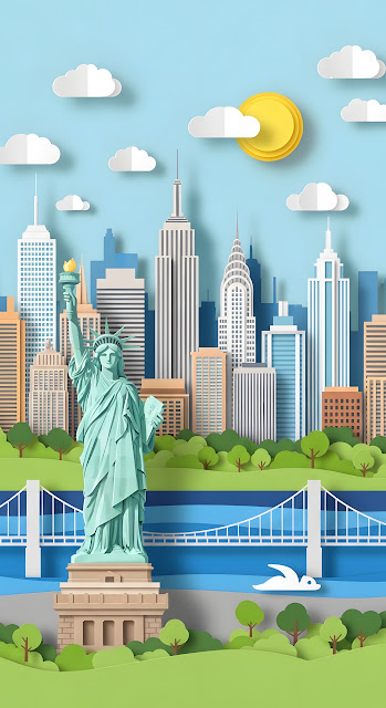 New York City Paper Cut Art, Statue of Liberty Skyline - Free mobile Wallpaper