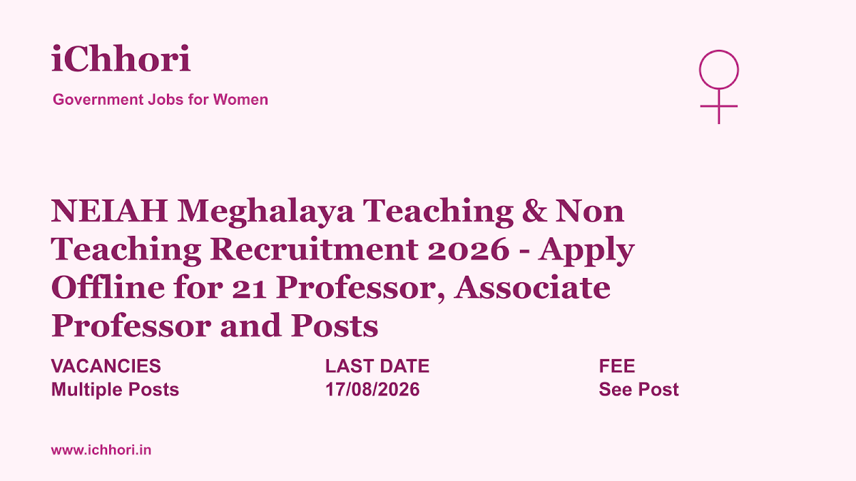 NEIAH Meghalaya Teaching & Non Teaching Recruitment 2026 - Apply Offline for 21 Professor, Associate Professor and Posts - iChhori