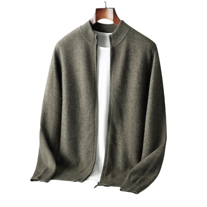 Herren-Strickjacke aus reiner Wolle, Stehkragen, 500g