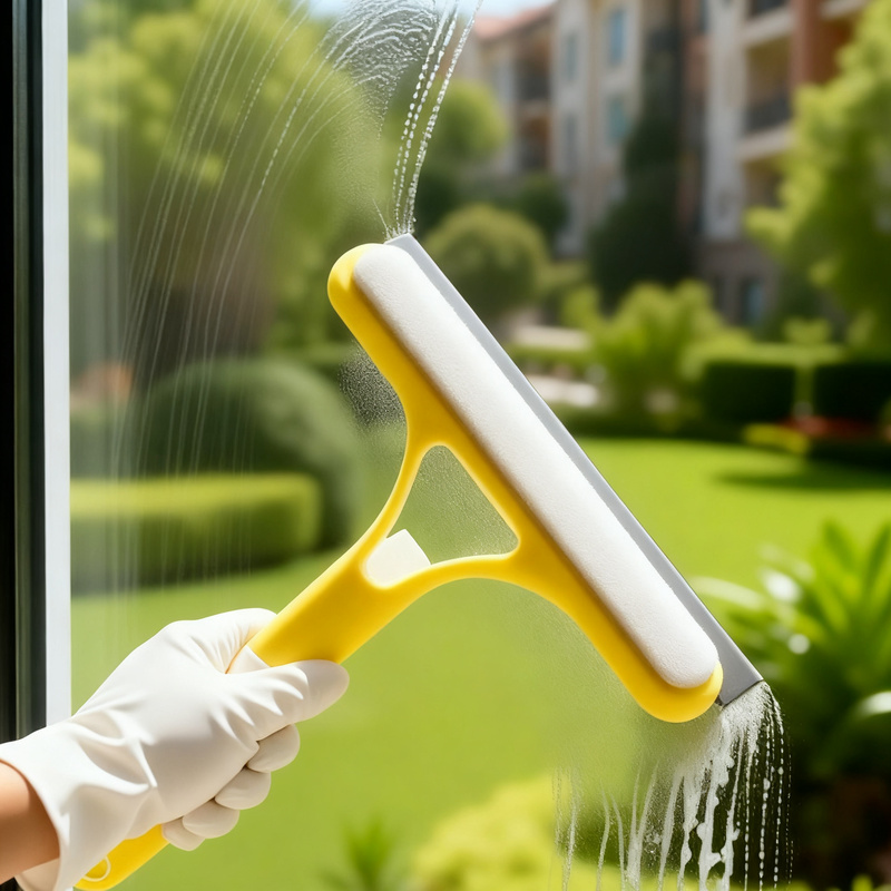 Window cleaner with spray bottle and squeegee