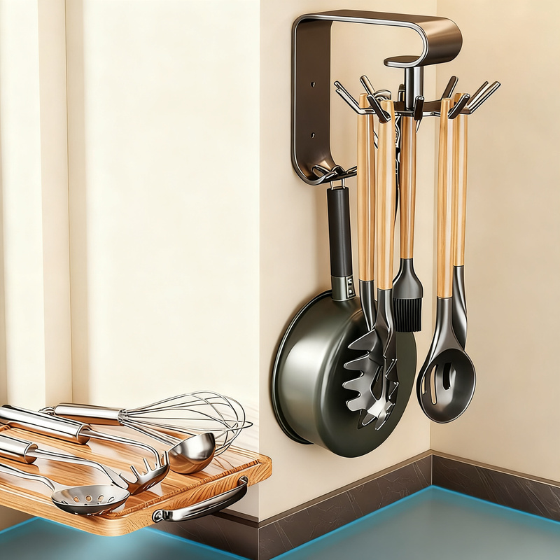 Rotating kitchen wall hook with 10 hooks