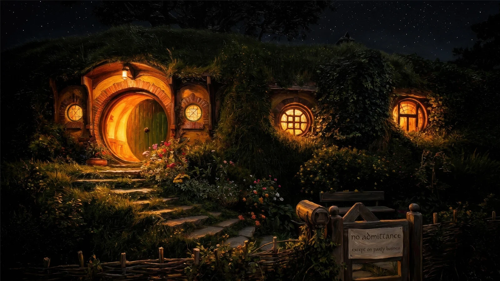 Bag End At Night - Cinematic Fantasy Photography 4K Wallpaper (3840x2160)