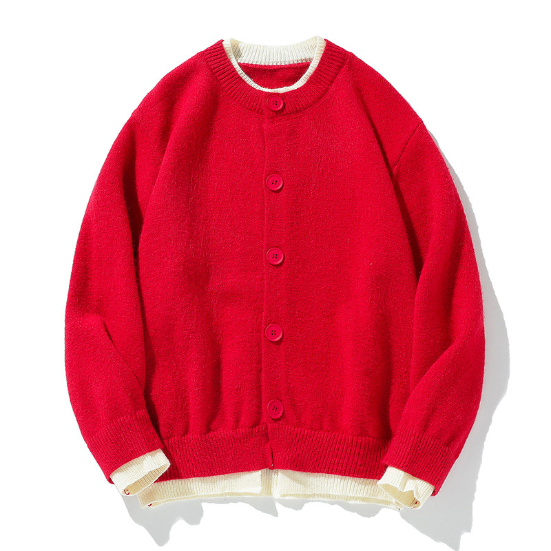 Men's knitted sweater with Henley neckline, Red