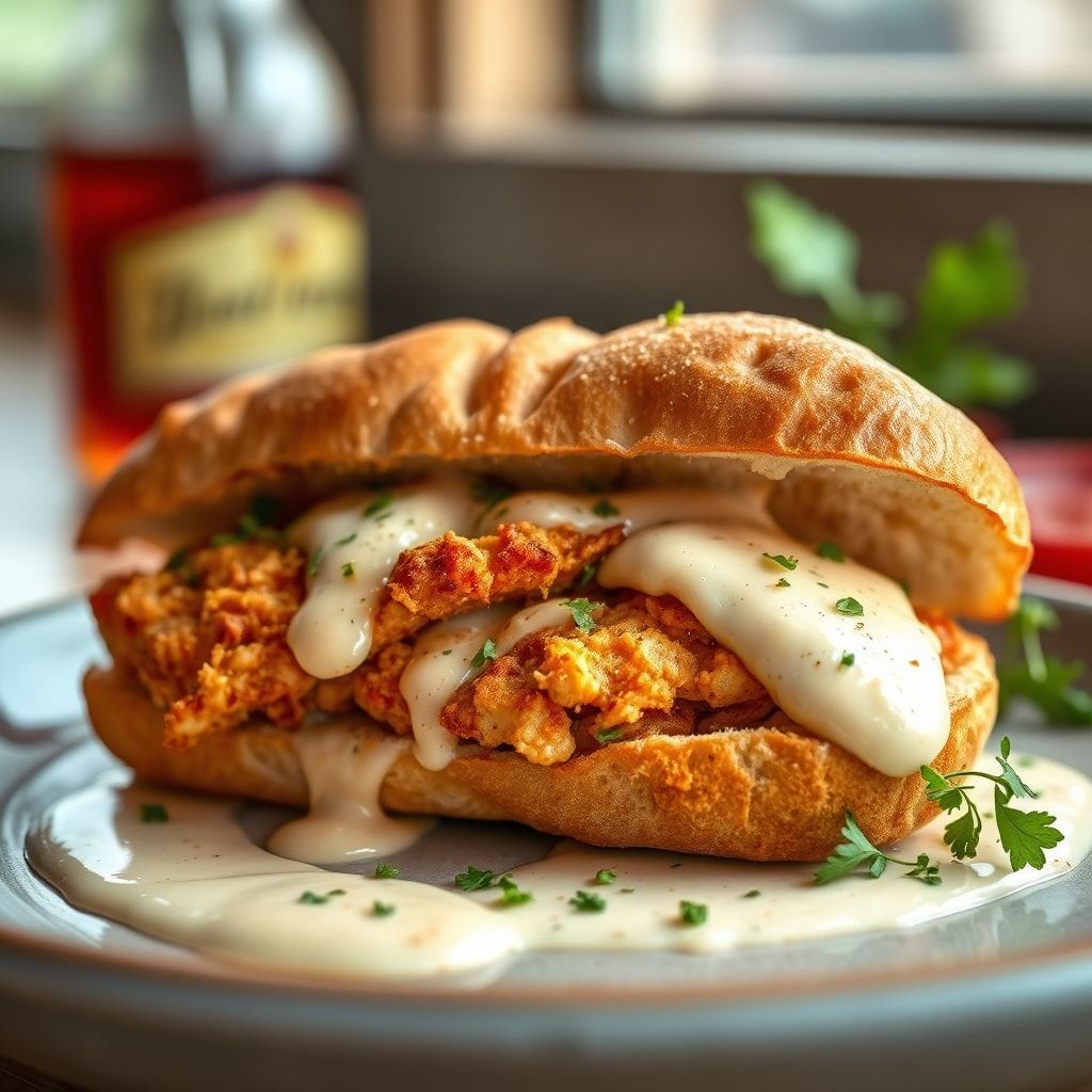 Crispy Chicken Parmesan Sandwich with Creamy Vodka Sauce (Easy, 40-Min) finished
