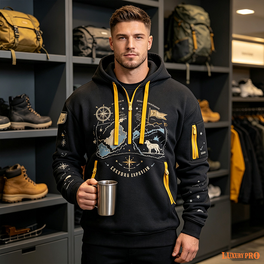 AOP MEG 3D Half Zip Hoodie with Yellow Ribbon Detail