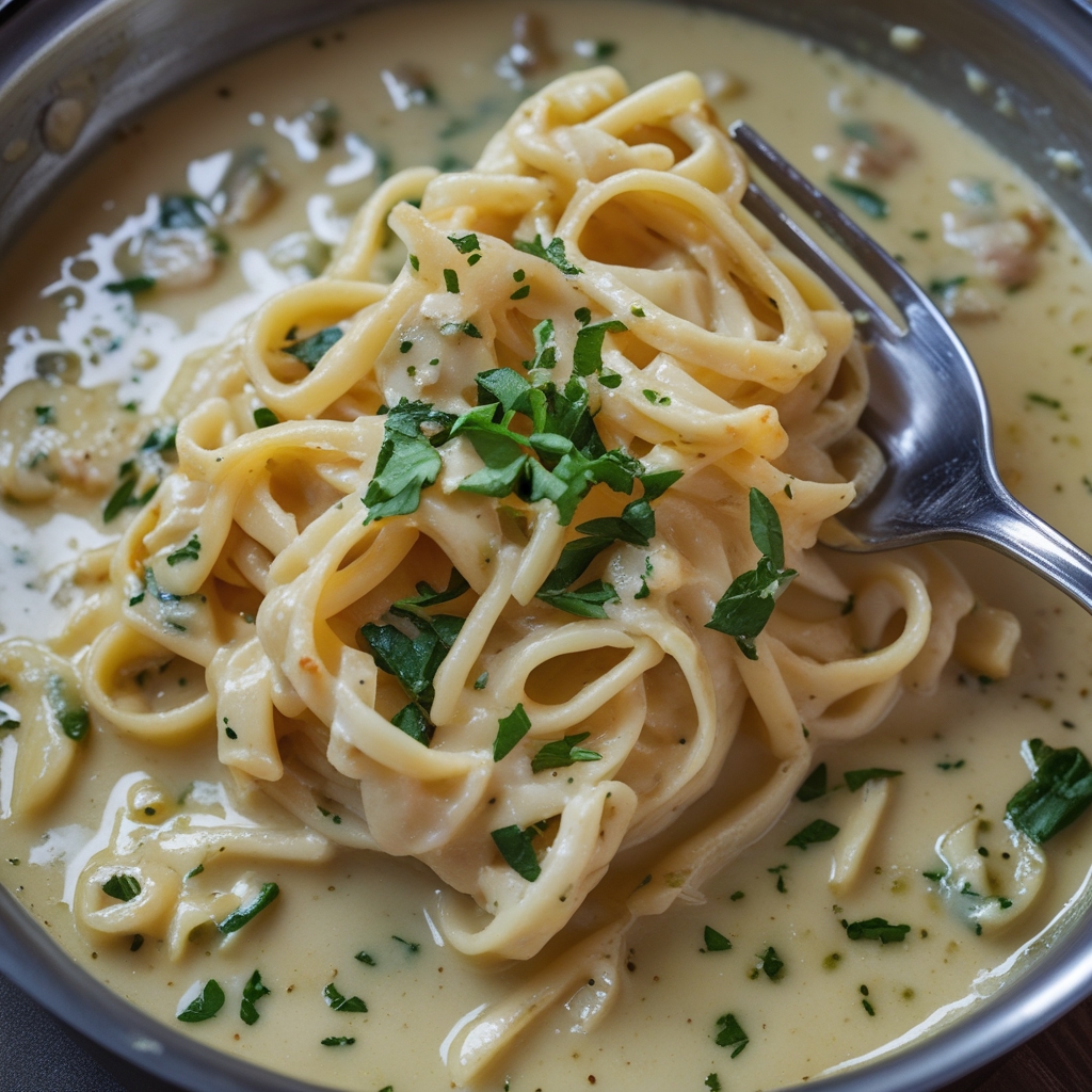 One Pot Creamy Garlic Pasta - Easy, Quick & Comforting Weeknight Dinner finished
