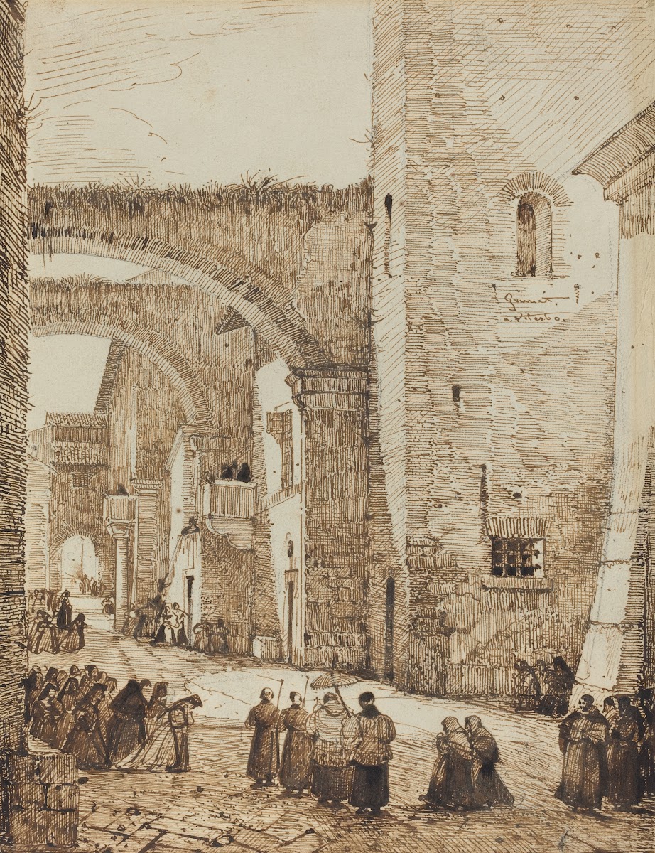 A Priest Processing through a Medieval Street in Viterbo