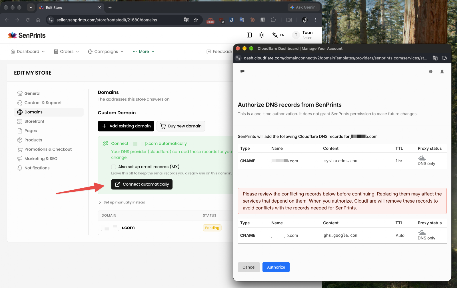 Kết nối custom domain tự động với Cloudflare Domain Connect