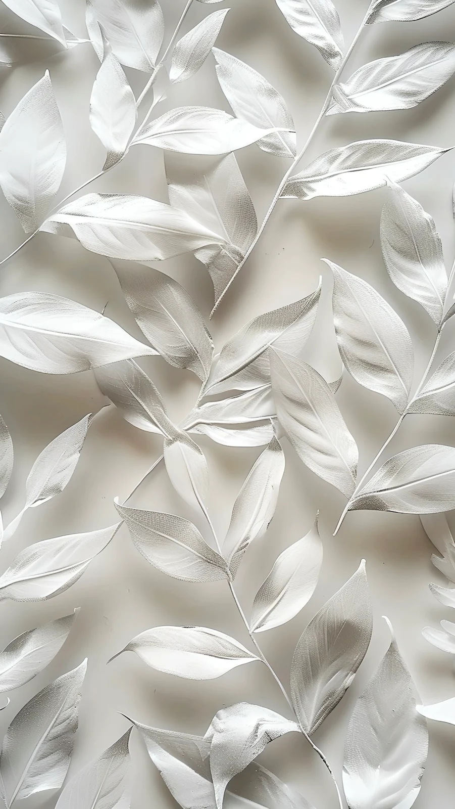 Minimalist White Leaves Pattern - Minimalist Digital Art Full HD iPhone Wallpaper (1288x2288)