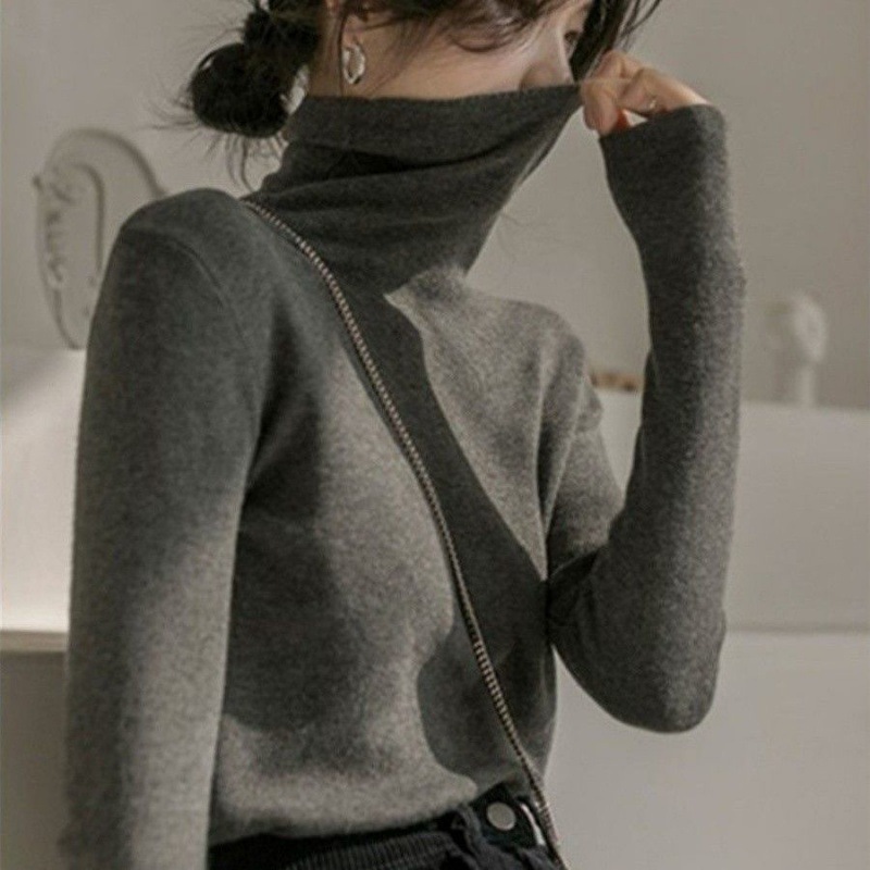 Women's sweater with stand-up collar, slim cut