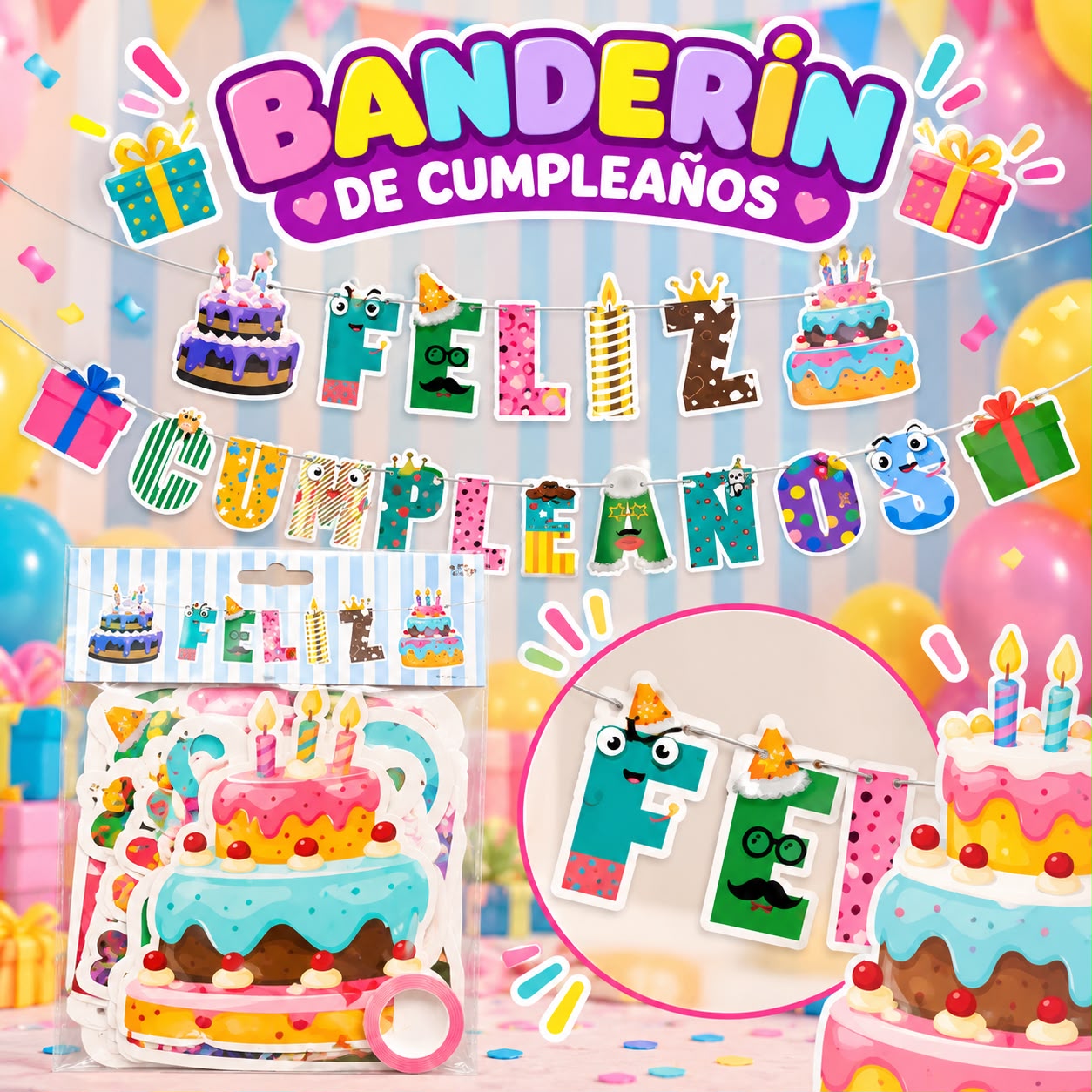 Banderín 'Feliz Cumpleaños' de tortas
