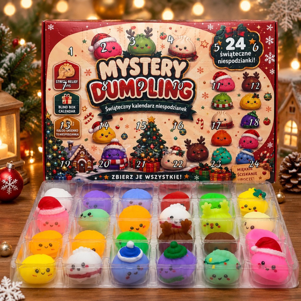 Weihnachts-Adventskalender mit 24 Quetschspielzeugen