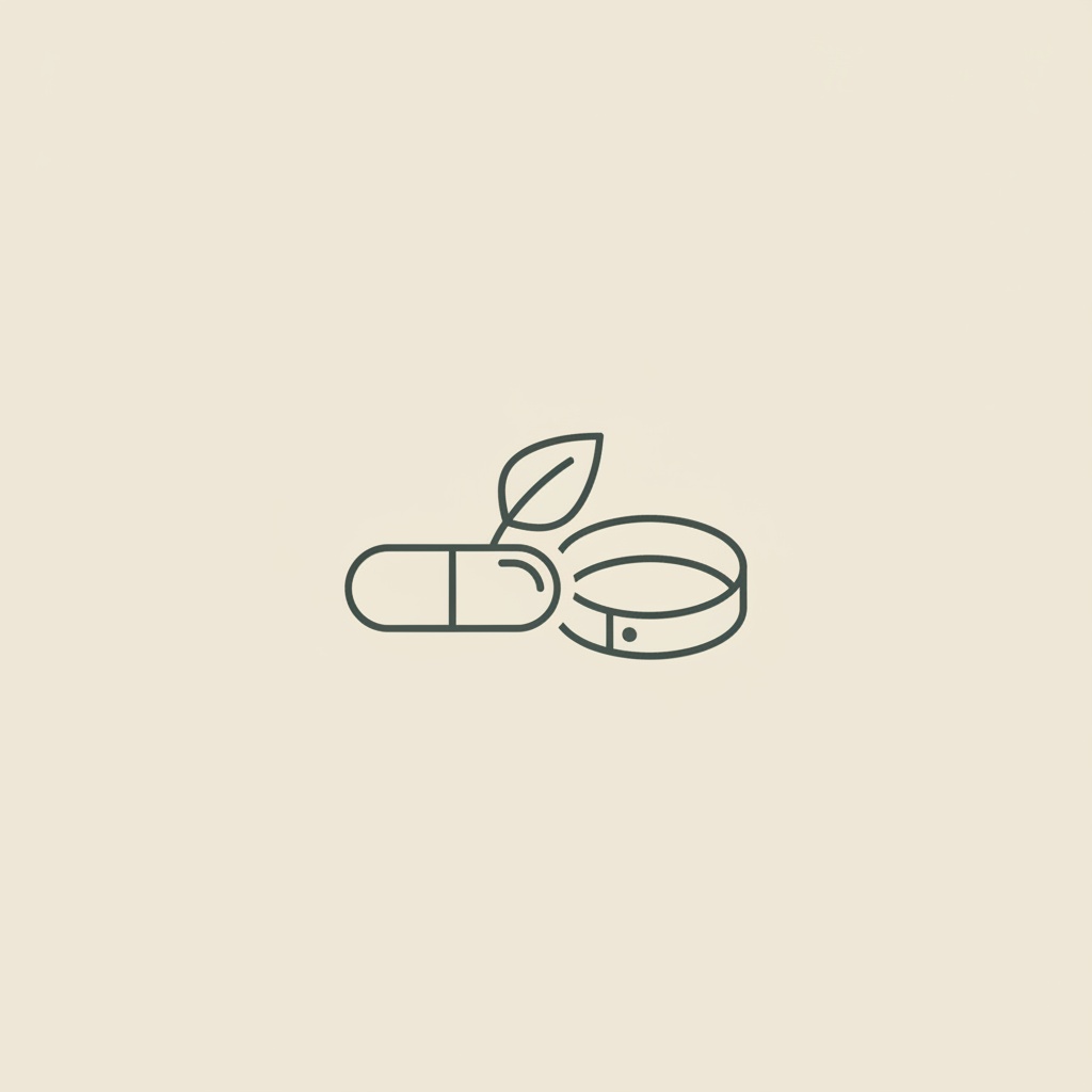 Minimal Tonum-style line illustration of a capsule, small leaf, and measuring tape on beige background, evoking metabolism — what are signs of a good metabolism?