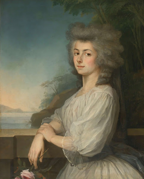 Portrait Of A Woman On A Terrace A Landscape Beyond