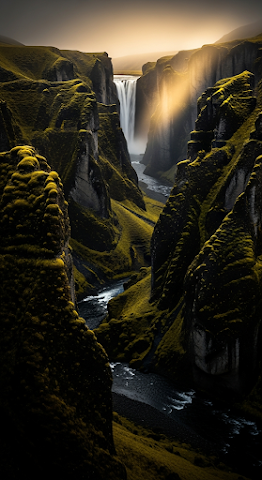 Sunlit Waterfall Canyon