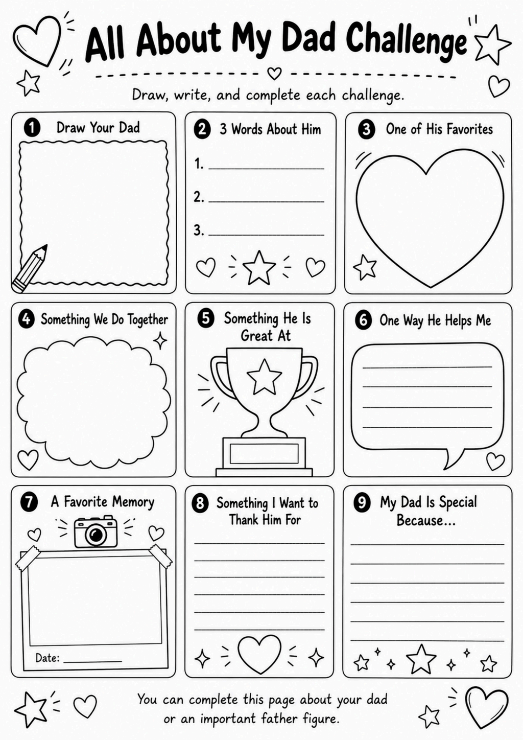 All About My Dad Challenge Worksheet