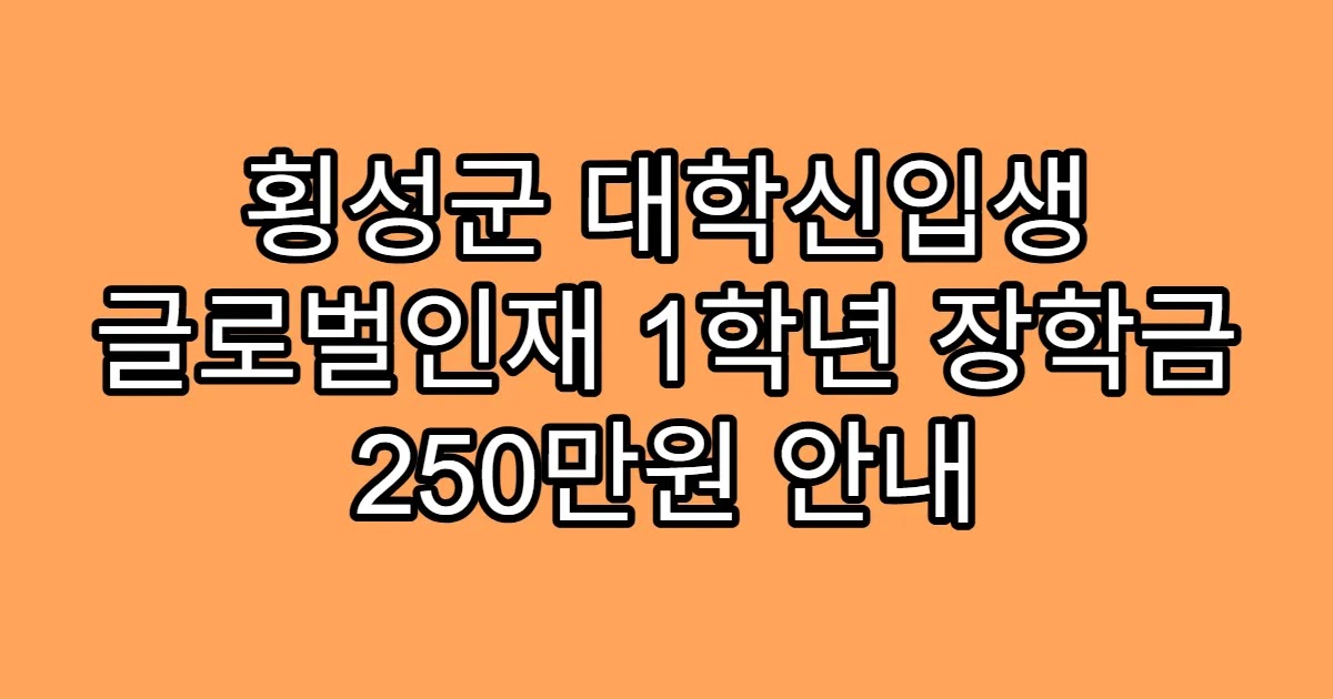 횡성군 대학신입생 글로벌인재 1학년 장학금 250만원 안내