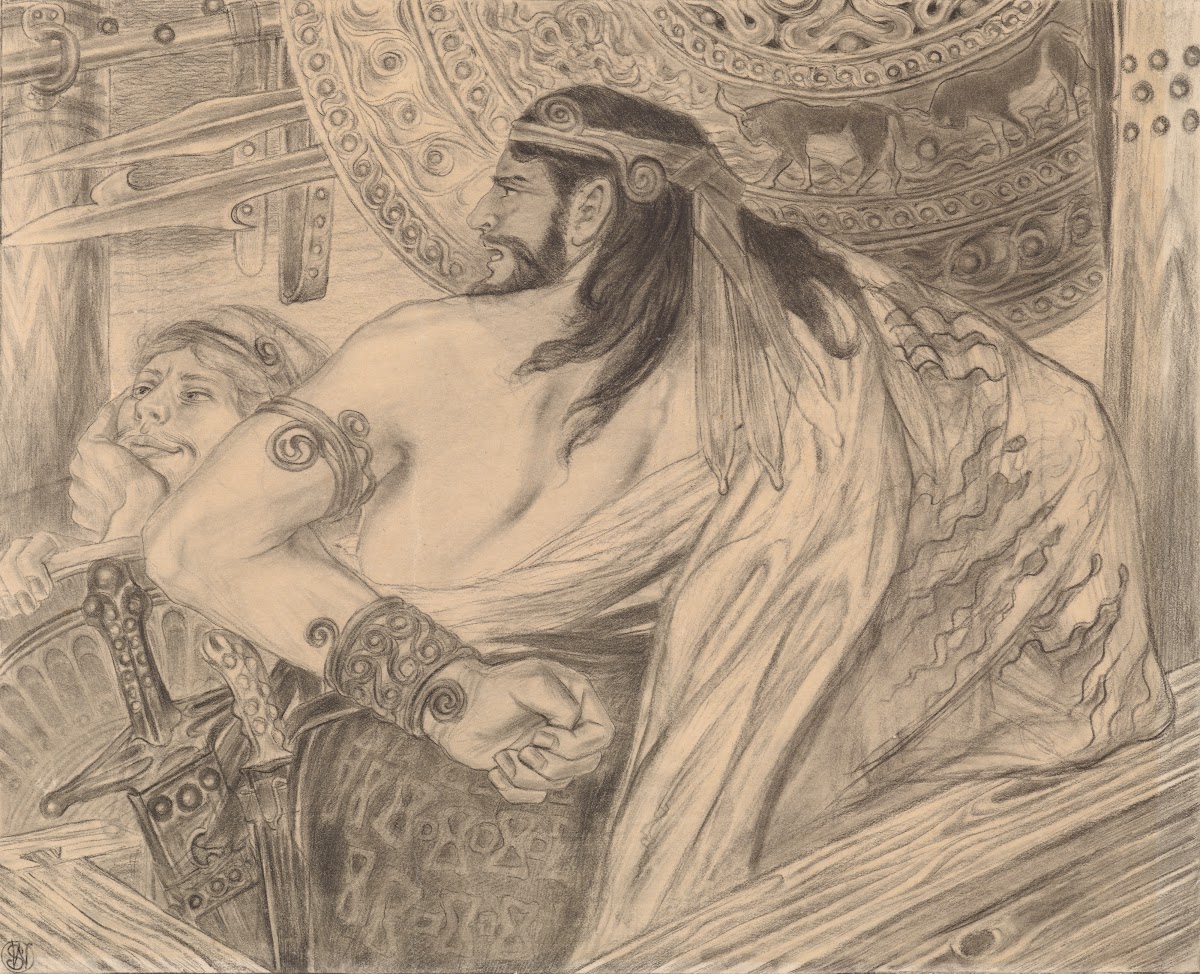 Agamemnon powstaje na Achillesa i Menelaos Dwaj Atrydzi Ilustracja do Iliady Hom