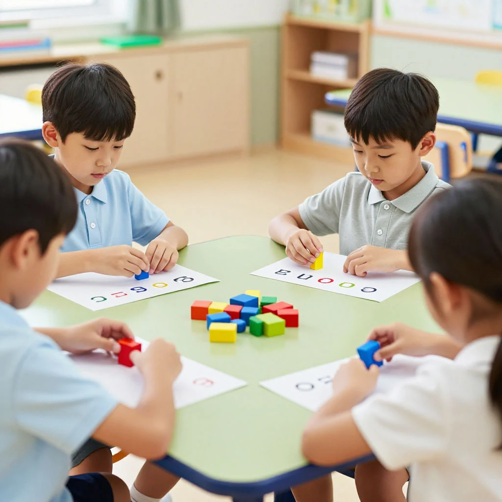 수 개념을 구체물로 배우는 초등학교 수학 수업 장면
