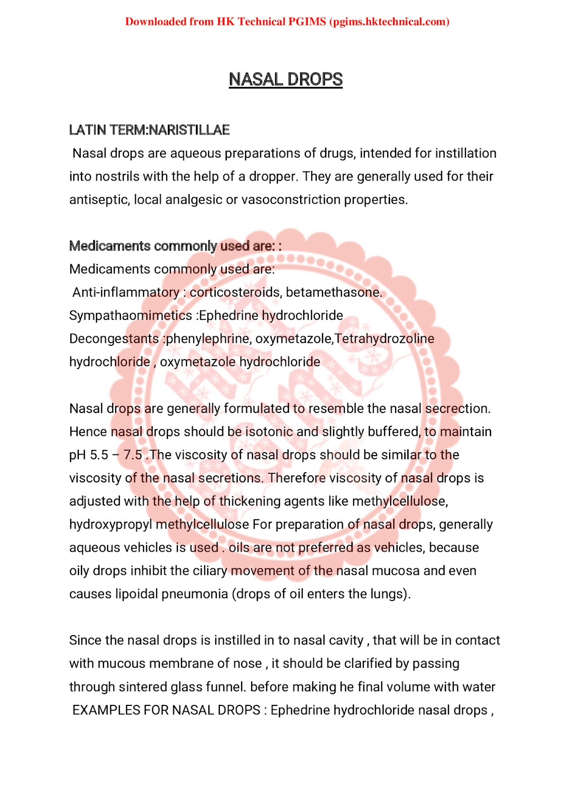 BP103T Nasal drops 1st Semester B.Pharmacy Lecture Notes,BP103T Pharmaceutics-I,BPharmacy,Handwritten Notes,BPharm 1st Semester,Important Exam Notes,